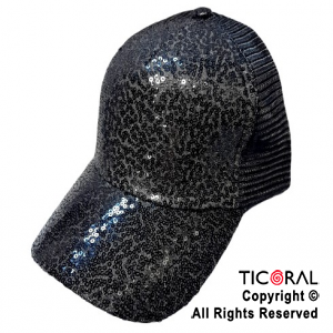 SOMBRERO GORRO TRUCKER LENTEJUELAS NEGRO CAP x 1